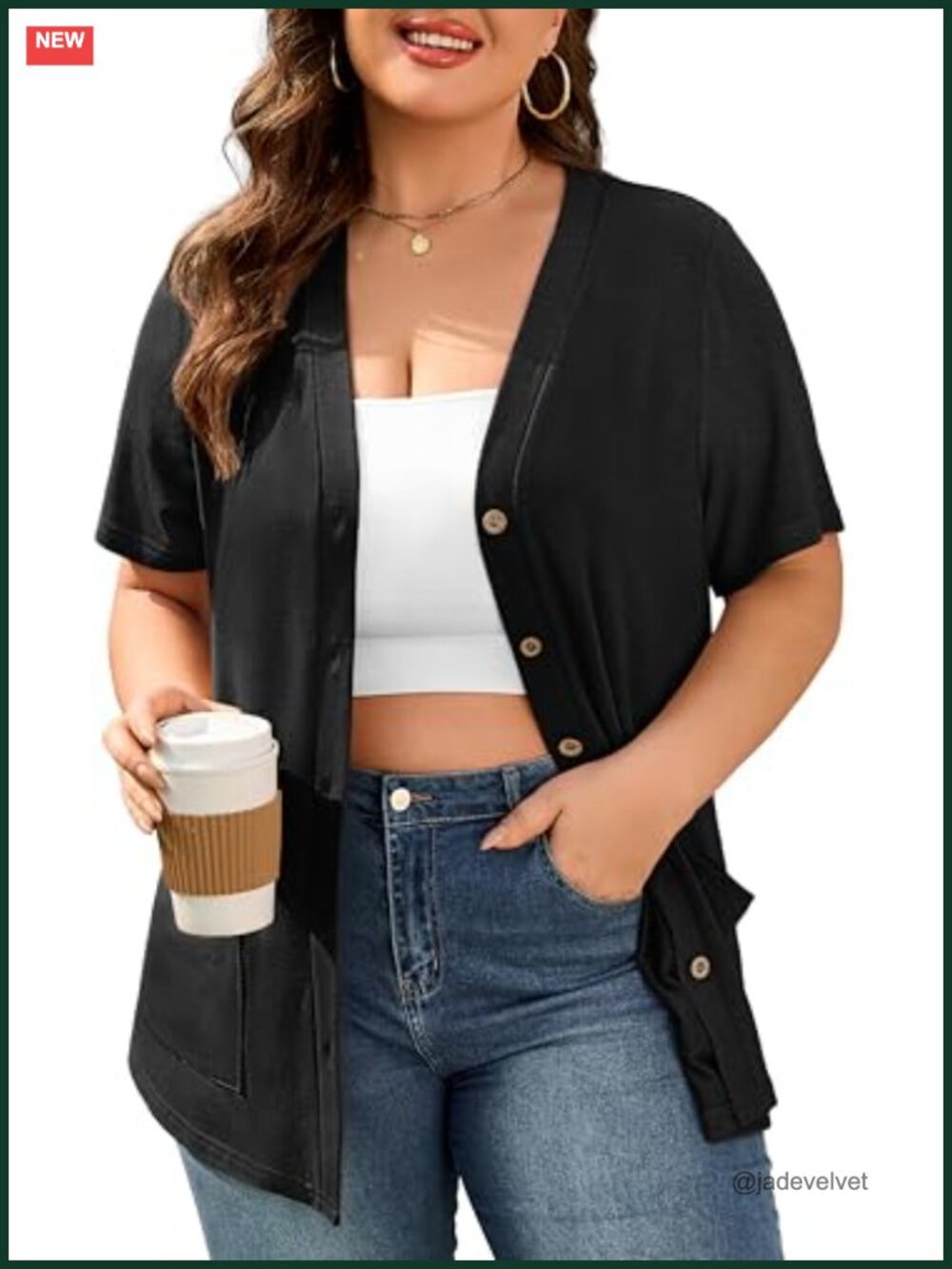 Plus Size Short Sleeve V-Neck Button Cardigan Lightweight Knit Women's Fall